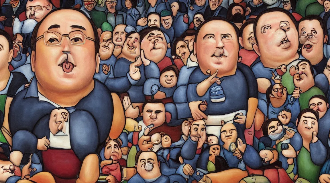 Image similar to Wallpaper of Linus Torvalds in a datacenter painted by fernando botero