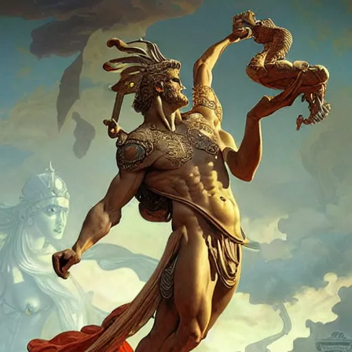Image similar to geico gecko as the roman god of protection!! intricate elegant, highly detailed, digital painting, artstation, concept art, smooth, sharp focus, illustration, art by ( ( ( artgerm ) ) ) and greg rutkowski! and ( ( alphonse mucha ) ), heavily influenced by frank frazetta and boris vallejo, sword and sorcery