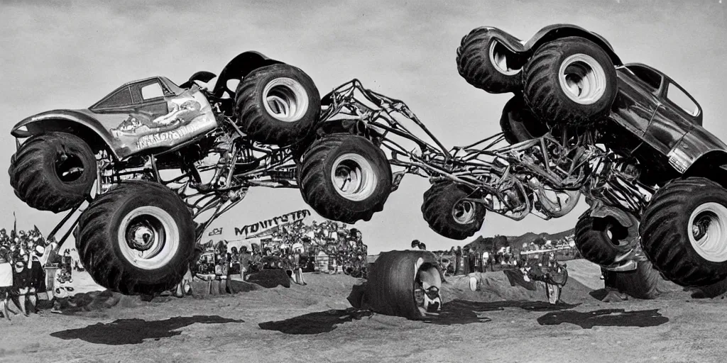 Prompt: monster truck rally, Salvador Dalí