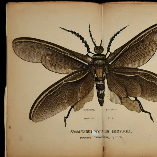 Prompt: 1 9 th century zoological illustration of multiple winged insects