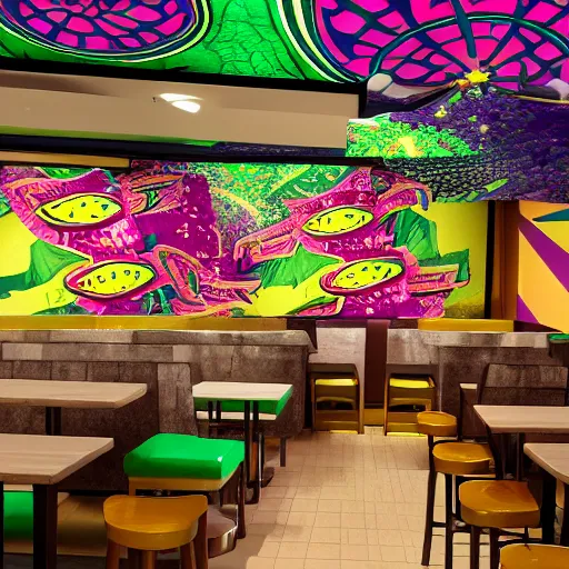 Image similar to Taco Bell dining room DMT trip visuals