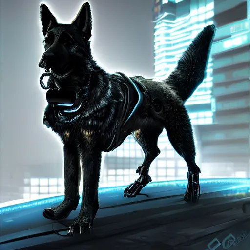 Prompt: cyberpunk humanoid german shepherd as the leader of a futuristic communist nation, cybernetics, sharp lines, digital, artstation, colored in