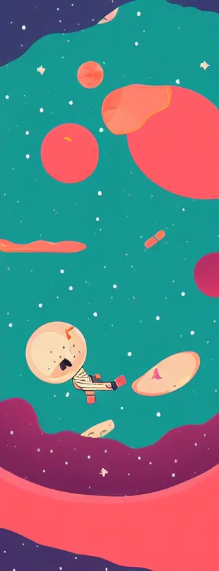 Prompt: “ person floating in space, in the style of kurzgesagt ”