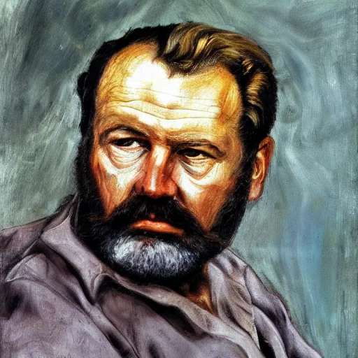 Image similar to high quality high detail painting by lucian freud, hd, portrait of hemingway