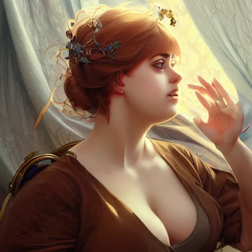 Image similar to ultra realistic illustration, skinny rebel wilson anime, intricate, elegant, highly detailed, digital painting, artstation, concept art, smooth, sharp focus, illustration, art by artgerm and greg rutkowski and alphonse mucha