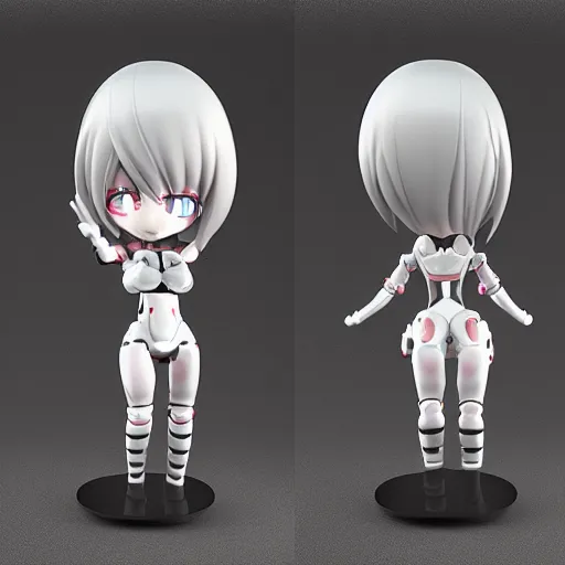 Prompt: cute chibi pvc figure of a robot girl, shiny plastic, energetic, anime, vray