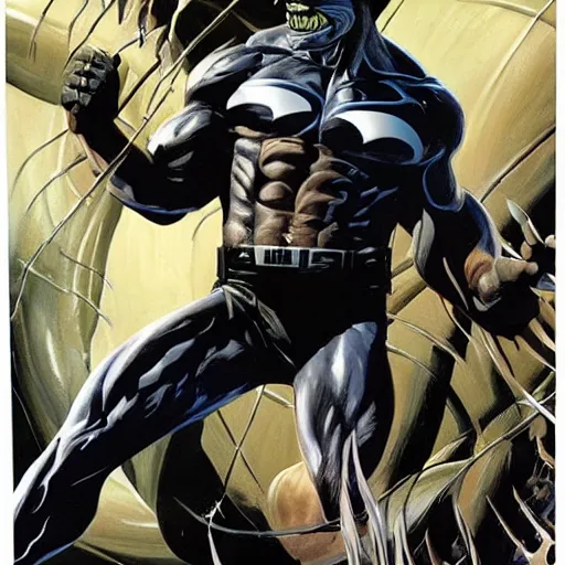 Image similar to wolverine venom symbiote, alex ross art