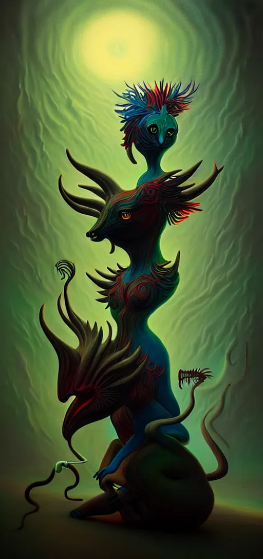 Image similar to strange mythical beasts of whimsy, surreal dark uncanny painting by ronny khalil