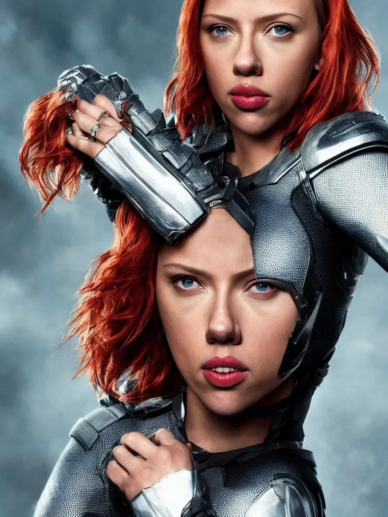 Image similar to photograph of Scarlet Johansson as a super hero, highly detailed, headshot Portrait.