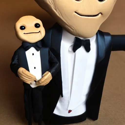 Prompt: baby groot in a tuxedo