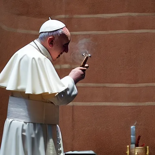 Image similar to the pope smoking a blunt and exorcising some demons