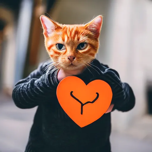 Image similar to cute orange tabby cat holding a sign with a red heart symbol