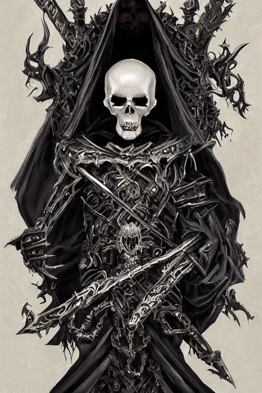 Image similar to portrait of an dark ominous skeleton king dressed in black robes wielding deadly electric powers, oil on canvas, gothic style, ornate, elegant, highly detailed, concept art, trending on artstation