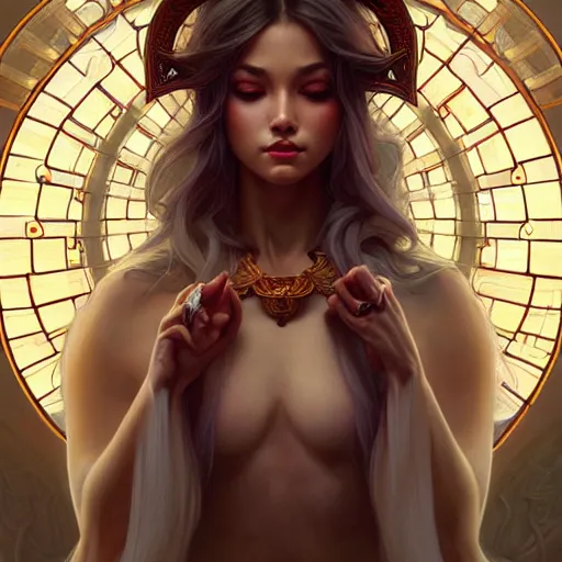 Image similar to perfectly - centered portrait of demon goddess, beautiful, gorgeous, cute, amazing, highly detailed, professional digital painting, unreal engine 5, photorealism, hd quality, 8 k resolution, cinema 4 d, 3 d, cinematic, art by artgerm and greg rutkowski and alphonse mucha and loish and wlop