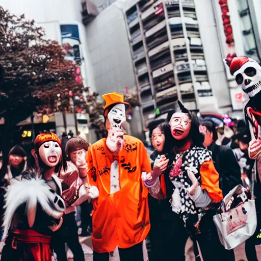 Image similar to group of people having fun on Halloween in Shibuya, amateur film photographer