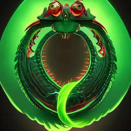 Image similar to Portrait of the emerald Dragon Ouroboros in the style of Disney, toon aesthetic, stylized character, 3d render, Trending on artstation , HD quality, dramatic light, octane