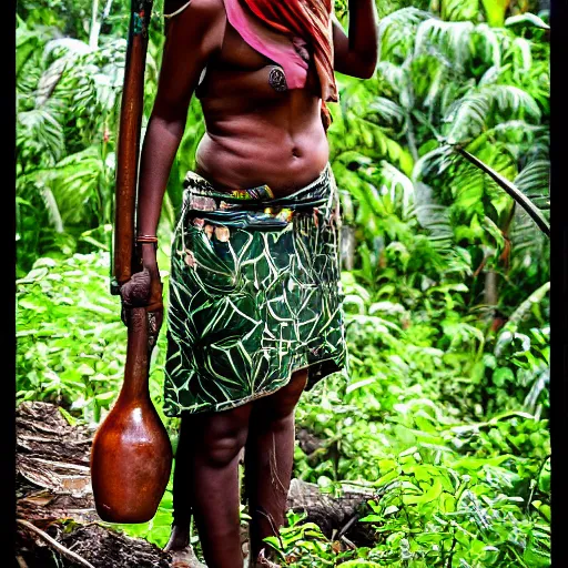 Prompt: sri lankan jungle woman hunter photo