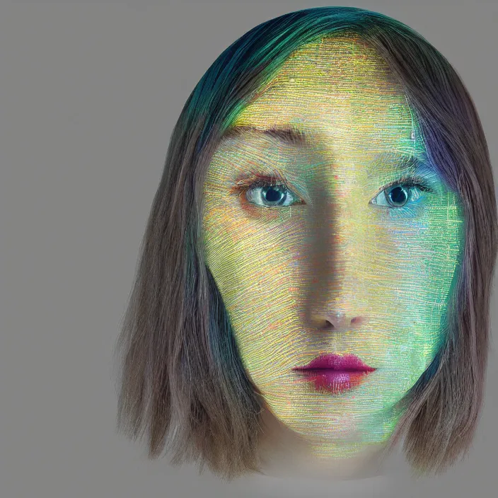 Image similar to luminiscent deep glitch ribbon jelly with a human face