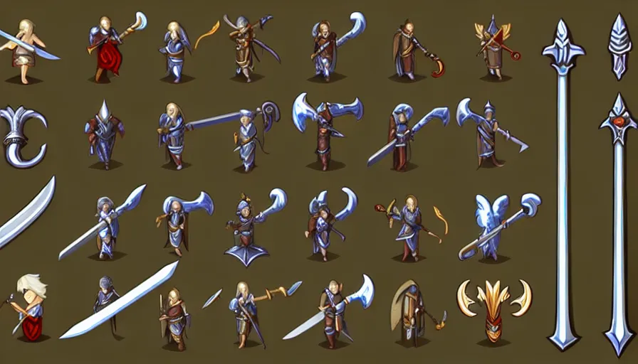 Prompt: collection of sword sprites, rpg game, 2 d