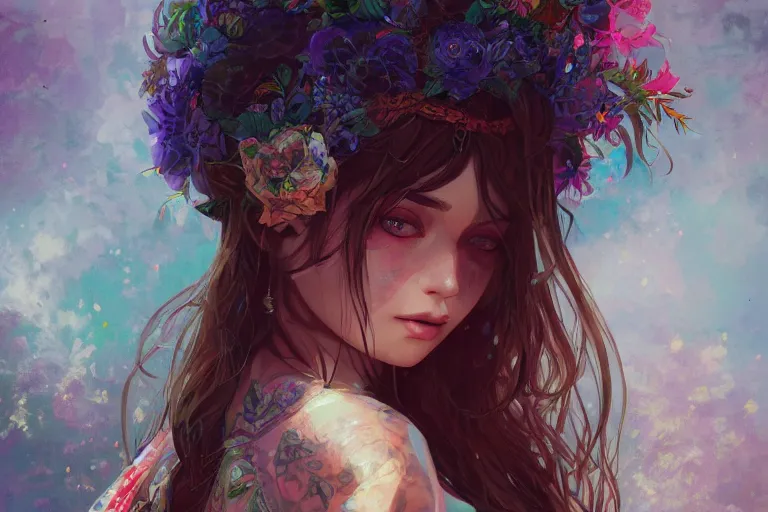 Image similar to a beautiful bohemian girl, intricate, highly detailed, digital painting, pixiv, artstation, official media, anime key visual, rich vivid colors, ambient lighting, sharp focus, illustration, art by wlop