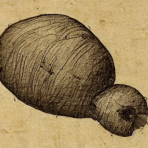 Image similar to detailed mechanical diagram of a potato, high quality sketch by leonardo da vinci,