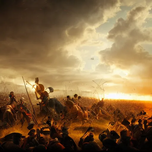 Image similar to Battle of Waterloo, realistic 4k octane beautifully detailed render, 4k post-processing, highly detailed, intricate complexity, epic composition, magical atmosphere, cinematic lighting, masterpiece, ultra hd