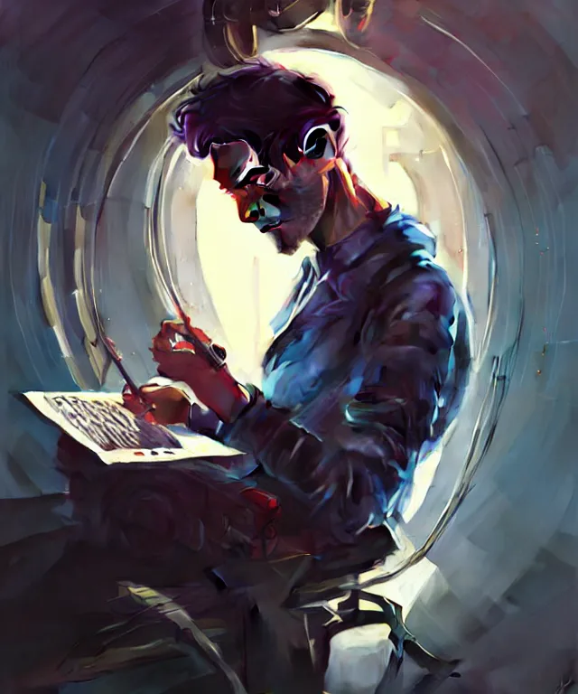 Image similar to Hacker man hacks computer, highly detailed, digital painting, artstation, concept art, smooth, sharp focus, illustration, art by artgerm and greg rutkowski and alphonse mucha