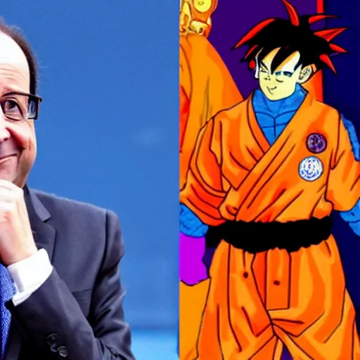 Image similar to François hollande is goku from dragon ball Z