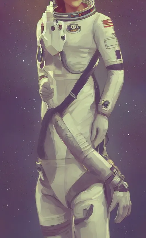 Prompt: astronaut woman, highly detailed, digital painting, artstation, standing, facing camera, concept art, smooth, sharp focus, illustration, art by artgerm and alphonse mucha, high definition digital art, dramatic lighting, in the style of ilya kuvshinov and Ross tran