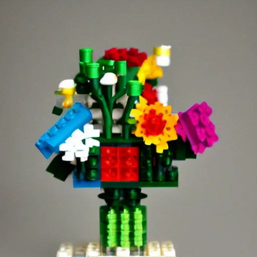 Prompt: a floral arrangement made of legos