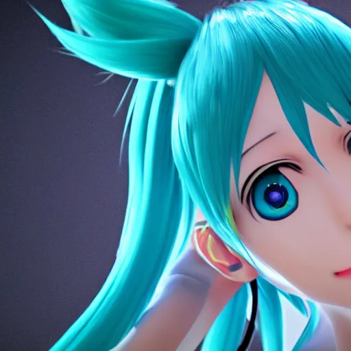 Image similar to photorealistic Hatsune Miku, rendered in Unreal Engine 5, 4K