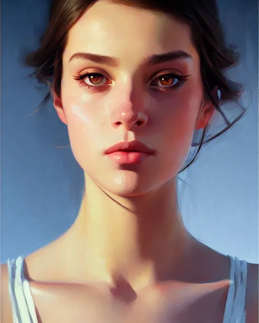 Prompt: stylized portrait of an artistic pose, composition, young brunette girl, realistic shaded, fine details, realistic shaded lighting poster by ilya kuvshinov, magali villeneuve, artgerm, jeremy lipkin and michael garmash and rob rey