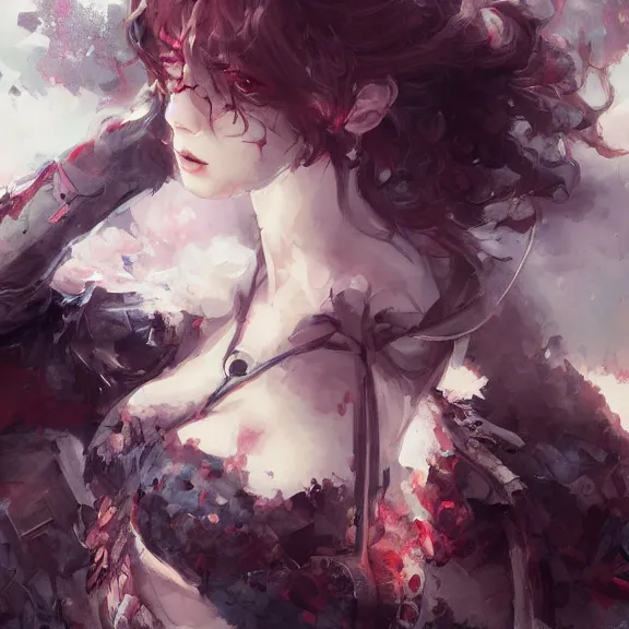 Image similar to christina hendricks!!! goth, tankoban, 4 k, tone mapping, akihiko yoshida, james jean andrei riabovitchev marc simonetti, yoshitaka amano, long hair, curly, h. hydrochaeri