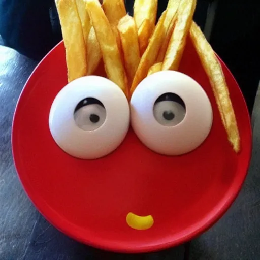 Image similar to [ a french fry chip ] shaped like stephen fry as a pixar character hybrid intercross mix