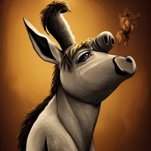 Prompt: angry donkey smoking a cigar, trending on artstation, concept art