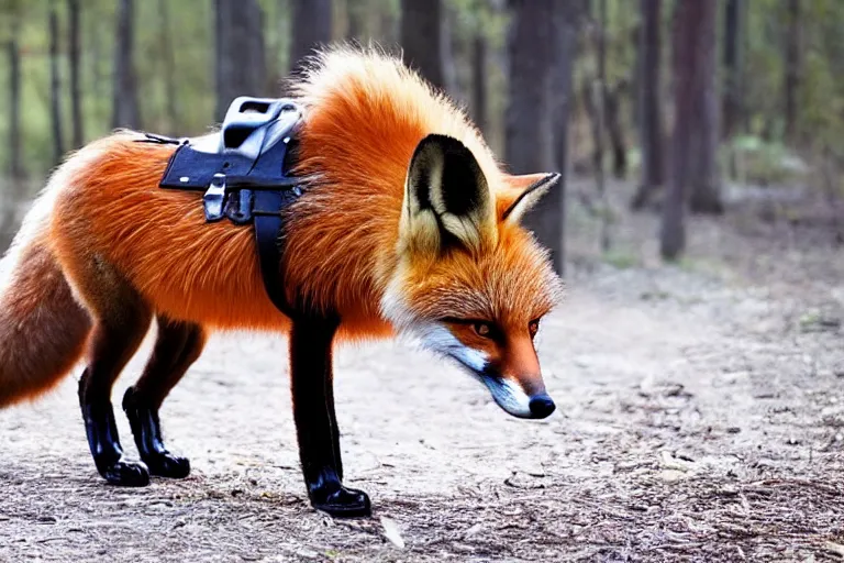 Image similar to an oversized fox, saddled and harnessed, walking through a forest, glowing with silver light, today's featured wildlife photo, 1 6 k