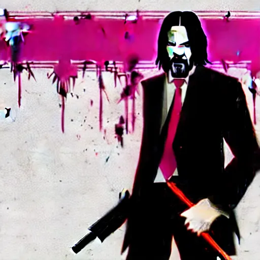 Image similar to john wick, hotline miami art style, by wlop