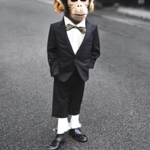 Prompt: Monkey in a suit, vintage photo in 1980s