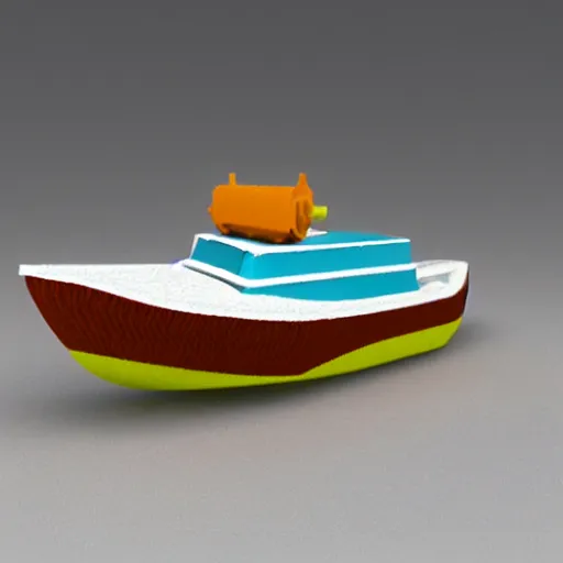 Prompt: 3 d printed benchy boat, test 3 dprint, plastic boat toy