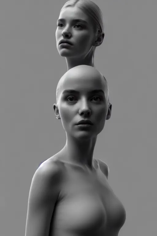 Image similar to monochrome 3 d model, beautiful young female volumetric light, alexander mcqueen, rim light, octane render, 8 k