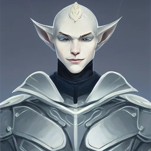 Image similar to face icon stylized minimalist, handsome snow elf with albino skin, ornate silver armour, androgynous cape, moonlight snow, loftis, cory behance hd by jesper ejsing, by rhads, makoto shinkai and lois van baarle, ilya kuvshinov, rossdraws global illumination