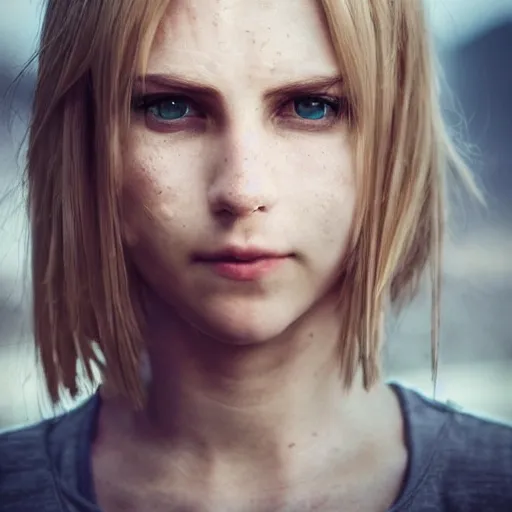 Image similar to cute annie leonhart in minecraft, beautiful face, pale skin, rule of thirds, cinematic lighting, rainy weather, melancholy atmosphere, sharp focus, backlit, stunning, smooth, hard focus, full body shot, instagram photo, shot on sony a 7 iii, hyper realistic,