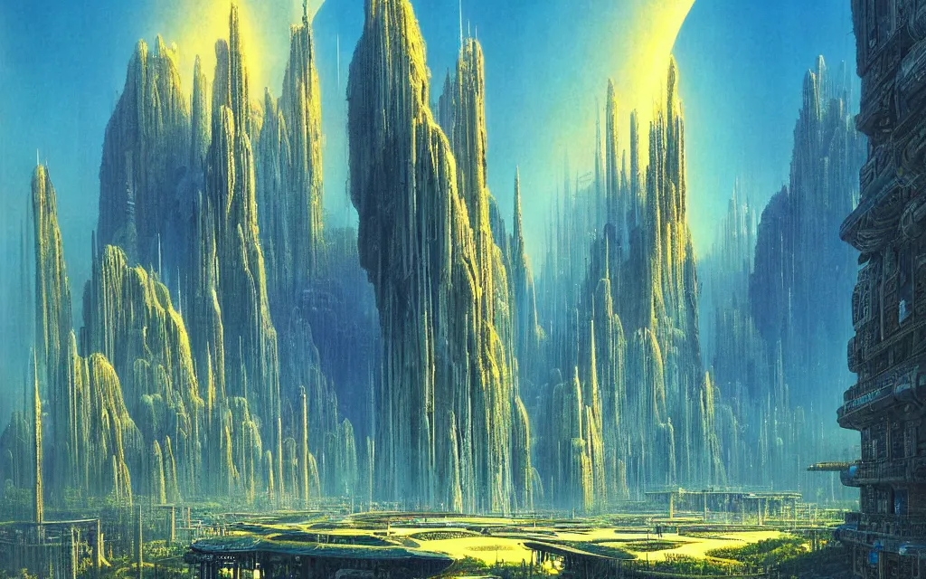 Image similar to a scifi utopian temple, futurist, award winning digital by bruce pennington art