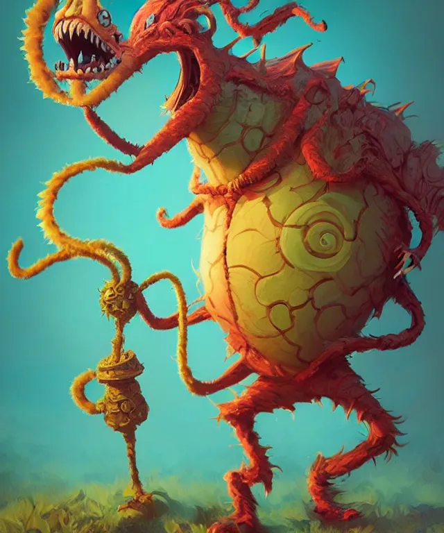 Image similar to a xanathar creature in a dr seuss artstyle, adorable and whimsical, fantasy, elegant, crisp 8 k line work, rim light, digital painting, artstation, unreal engine, octane render, concept art, matte, sharp focus, illustration, art by james jean and justin gerard and josan gonzalez