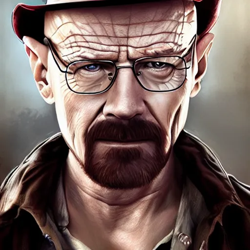 Image similar to walter white as indiana jones, digital painting, extremely detailed, 4 k, intricate, brush strokes, mark arian, artgerm, bastien lecouffe - deharme