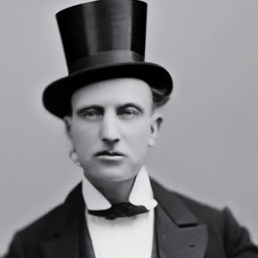 Prompt: a old timey photo of a man wearing a top hat, old, vintage