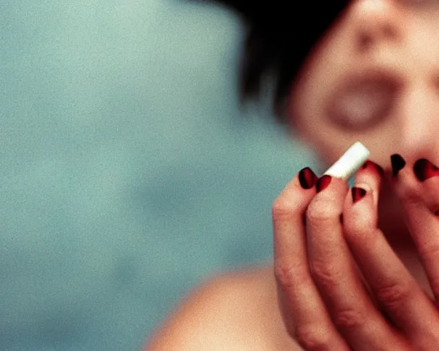 Image similar to a lomographic photo of woman hand with cigarette