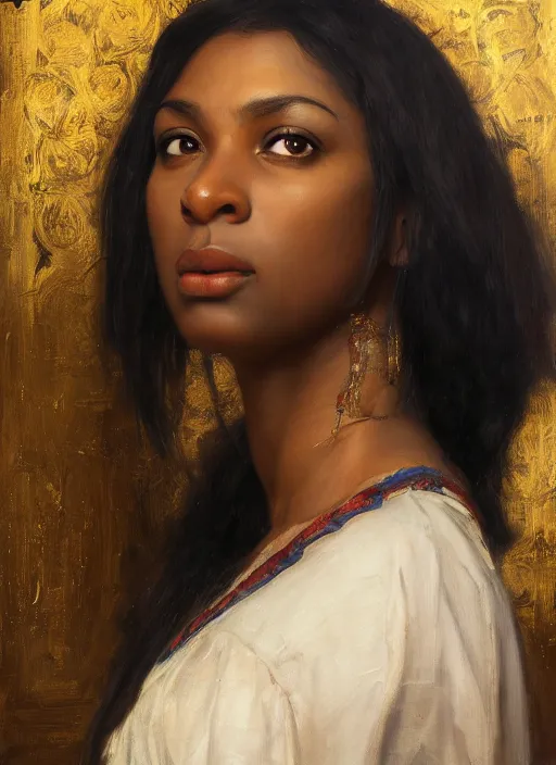 Image similar to maria igwe. beautiful female Captain America. gorgeous face. Iranian orientalist portrait by john william waterhouse and Edwin Longsden Long and Theodore Ralli and Nasreddine Dinet, oil on canvas. Cinematic, hyper realism, realistic proportions, dramatic lighting, high detail 4k