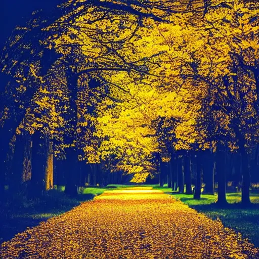 Image similar to Autumn night, Full moon,path surrounded by trees with yellow leafs, beautiful