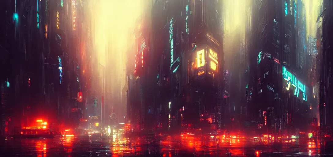 Image similar to cityscape, neon, blade runner, neuromancer, painted by greg rutkowski, painted by igor kieryluk, high detail, dramatic light, digital art, trending on artstation